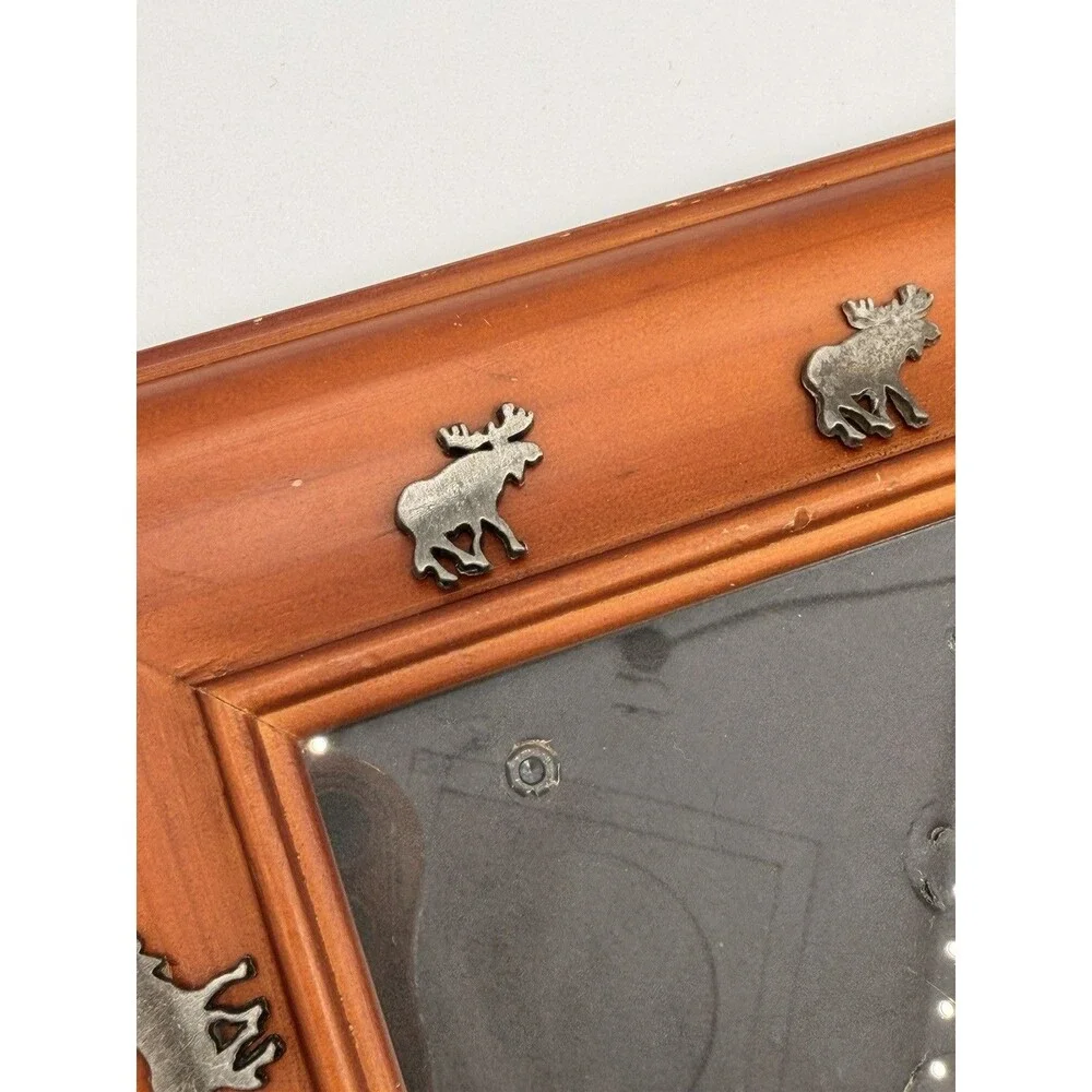 Rustic Wood Moose Picture Frame 9x7 Cabin Lodge Woodland Pewter Wildlife Decor